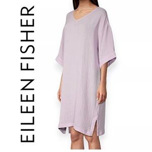 Eileen Fisher Soft Pink Organic Cotton Gauze V-Neck Dress (L)